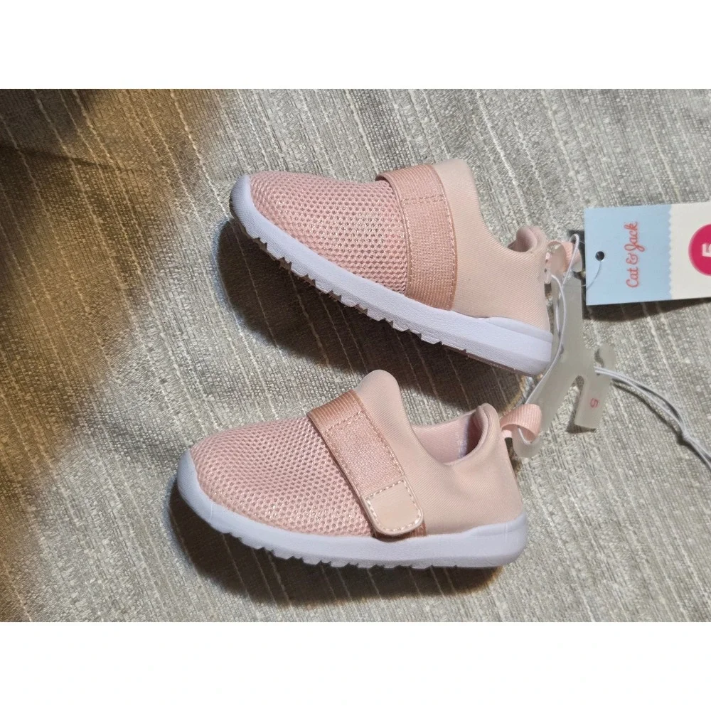 Cat & Jack Austen Toddler Girls Pink Shimmer Mesh Slip On Sneakers Size 5 NEW